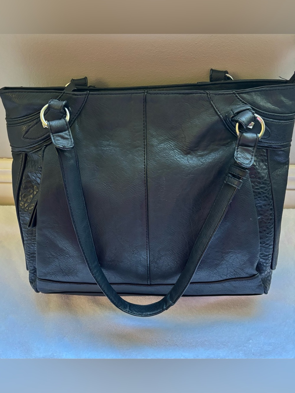 Classic Black Zippered Tote Handbag